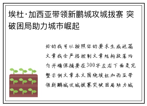 埃杜·加西亚带领新鹏城攻城拔寨 突破困局助力城市崛起 埃杜·加西亚带领新鹏城攻城拔寨 突破困局助力城市崛起